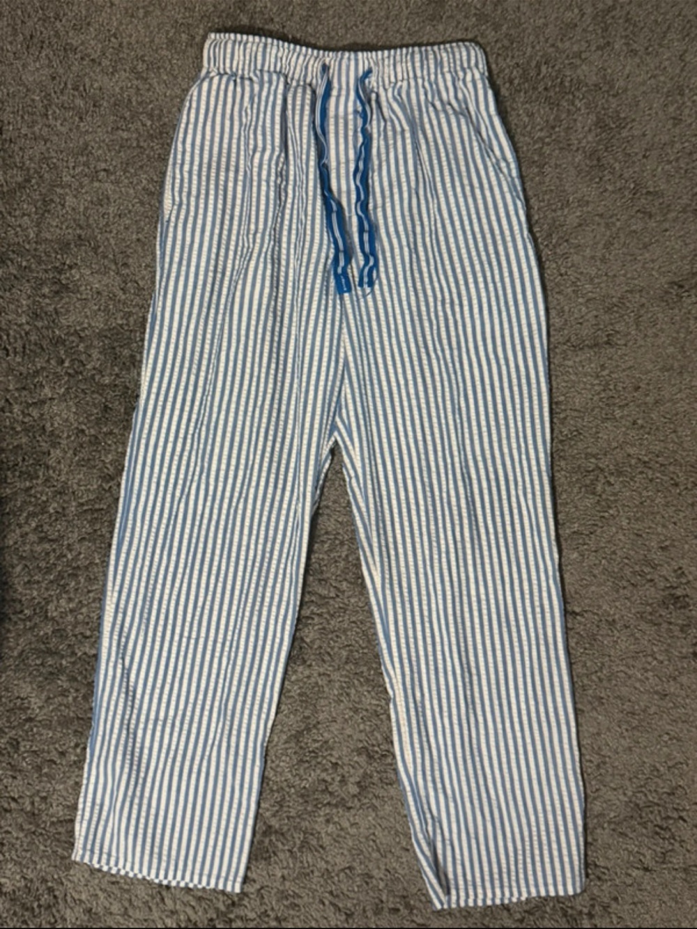 Men's Blue & White Striped Drawstring Pajama Pants